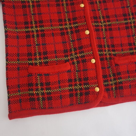 Vintage Classic Elements Red Black Tartan Button Up Cardigan Sweater PS - Picture 7 of 10
